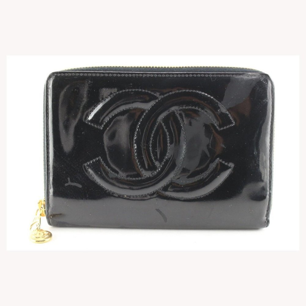 Chanel Black Patent Zip Case Pouch 1CC523K